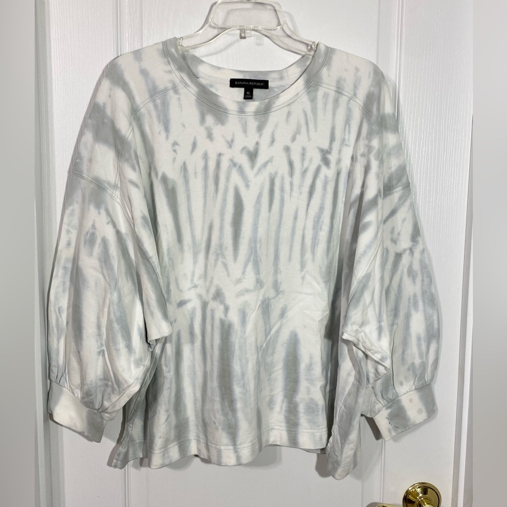 Banana Republic Tie Dye Balloon Sleeve Sweatshirt Gray White Size XL